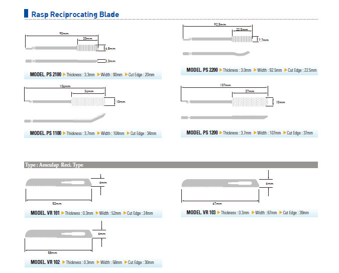 Plastic ∙ Oral Surgery rasp reciprocating blade